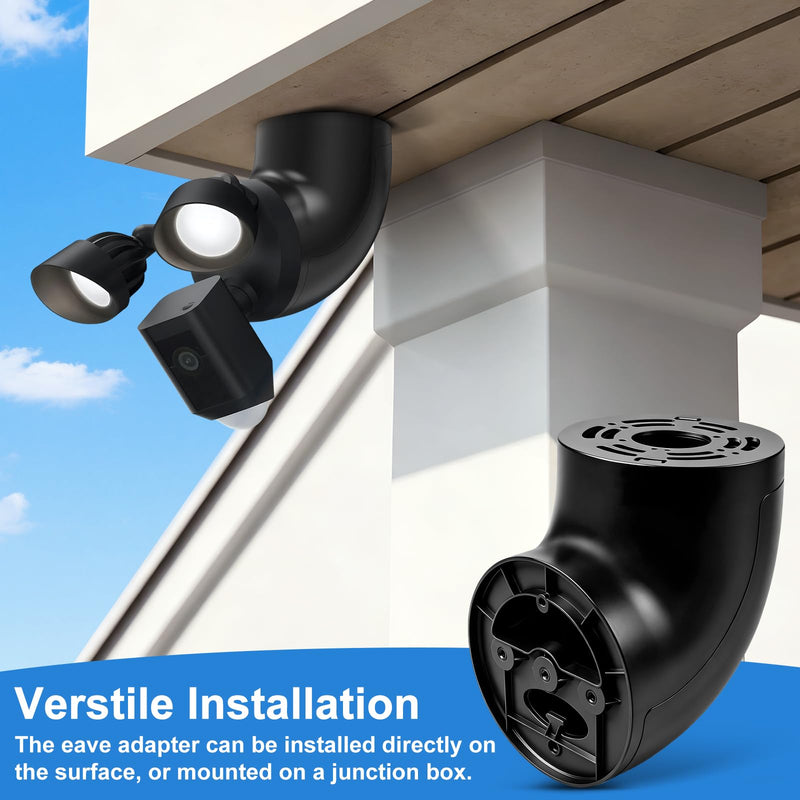 Eave Mount Bracket for Ring Floodlight Cam Wired Plus/Pro, V2/Pro, Smart Lighting Floodlight, Weatherproof Universal Mount for Blink, Wyze, Roku Wired Floodlight Cameras (Black) Black
