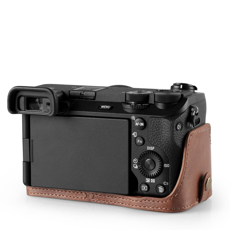 Mega Gear Genuine Leather Half Camera Case for Sony Alpha a6700 - Stylish and Protective (Brown) Brown