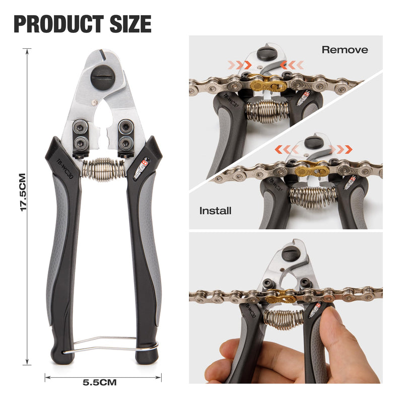 Super B Heavy Duty Cable Cutters - Precision Wire and Cable Cutting with Crimping, Housing End Forming & Quick Link Tool for Bicycles - Ergonomic Grip, Spring-Loaded Design (TB-WC31)