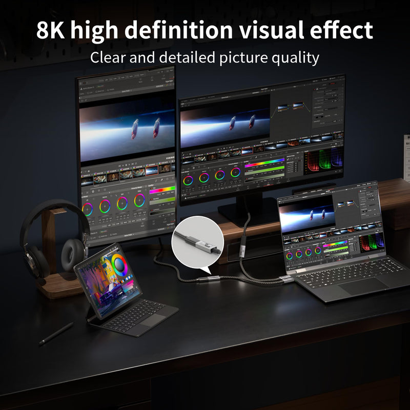Long USB C Extension Cable 10FT Compatible with Thunderbolt 5,40Gbps Data & 240W Charging, 8K@120Hz Video for Display, Type C Male to Female Extender for Thunderbolt 4/3 /SSD/USB Hub/Dock