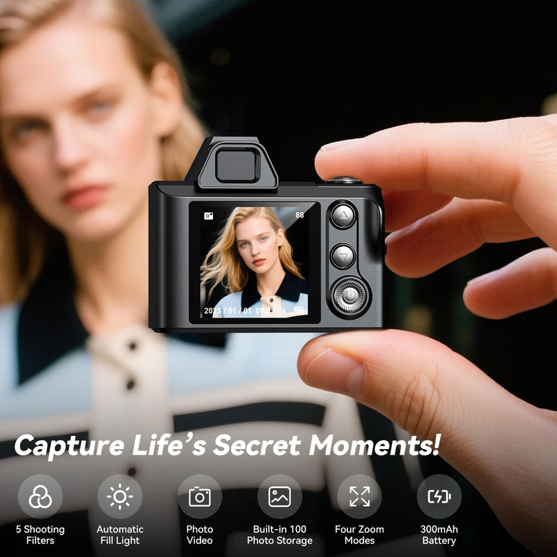 Mini Keychain Camera -Maxmango 1080P HD Video Tiny Retro Digital Camera with 64GB SD Card, 1.3’’ HD Screen Portable Small Camera for Travel Study Recording Black