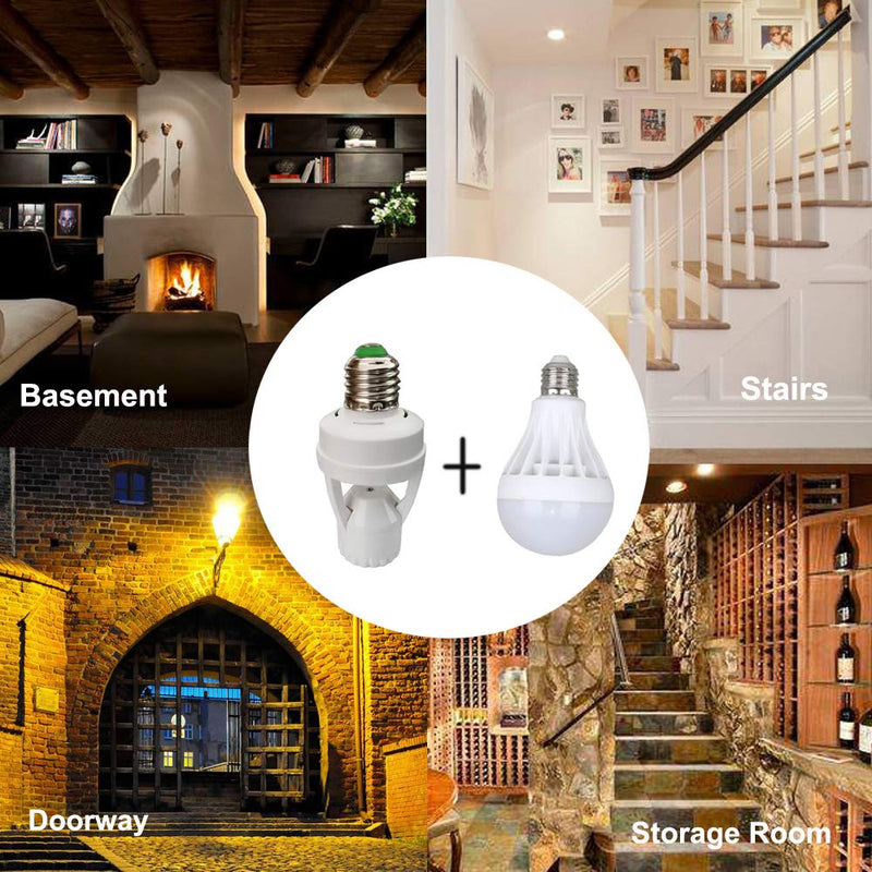 Motion Sensor Light Socket,E26 E27 PIR Motion Screw Bulb Adapter Indoor Use Only, Auto On Off Night Light Control for Garage Basement Porch Storage Room (3 Pack) 3 Pack