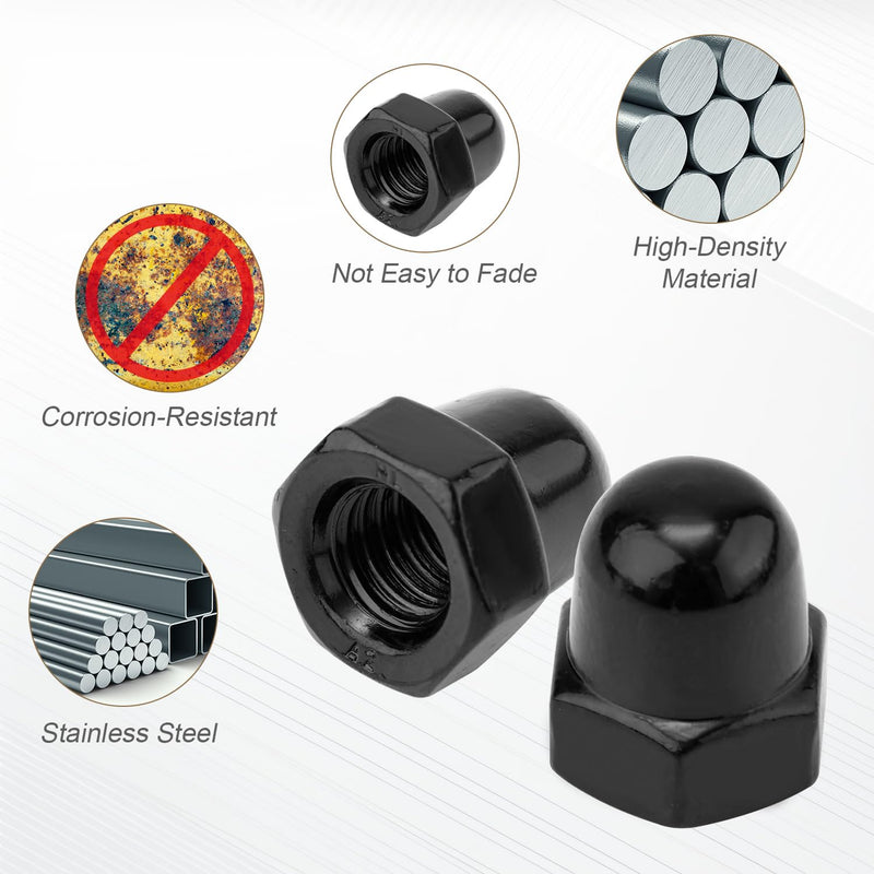 8pcs License Plate Retainer Nuts for Volvo V60/ V90/ S40/ S90/ S60/ XC90, Tall Dome License Plate Screw Caps Stainless Steel, Screws onto Existing Studs (Black) Black