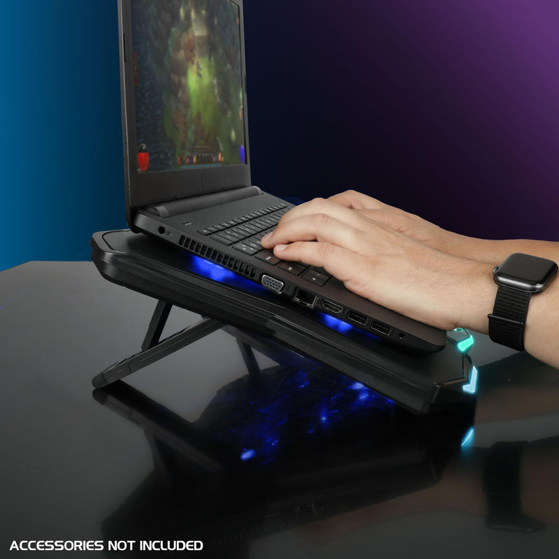 ENHANCE Infiltrate 3 Laptop Cooling Pad with RGB Lights - Gaming Cooler Stand with 8 Ultra-Quiet Fans, 7-Angle Adjustable, Dual USB Hub, Metal Cooling Plate for 13-17.3" Gaming Notebooks
