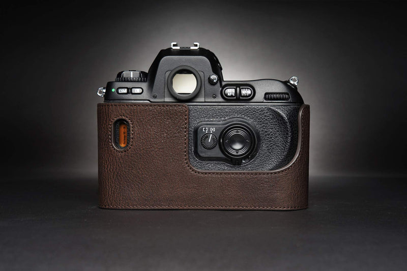 Nikon F100 Case, BolinUS Handmade Genuine Real Leather Half Camera Case Bag Cover for Nikon F100 Camera with Hand Strap (Coffee) Coffee