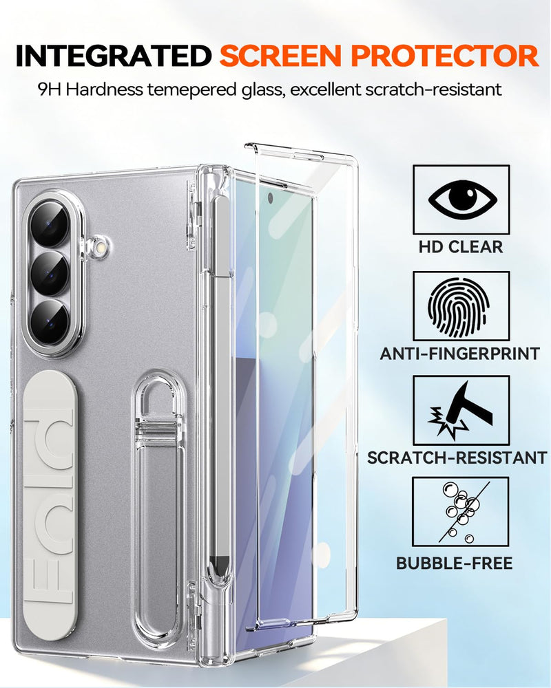 Finger Strap for Samsung Galaxy Z Fold 8 Ultra Case with S Pen Holder & Stylus, Full Coverage Hinge Protection Screen Protector Kickstand Hand Holder Grip Cover Case for Z Fold 8 Ultra Clear