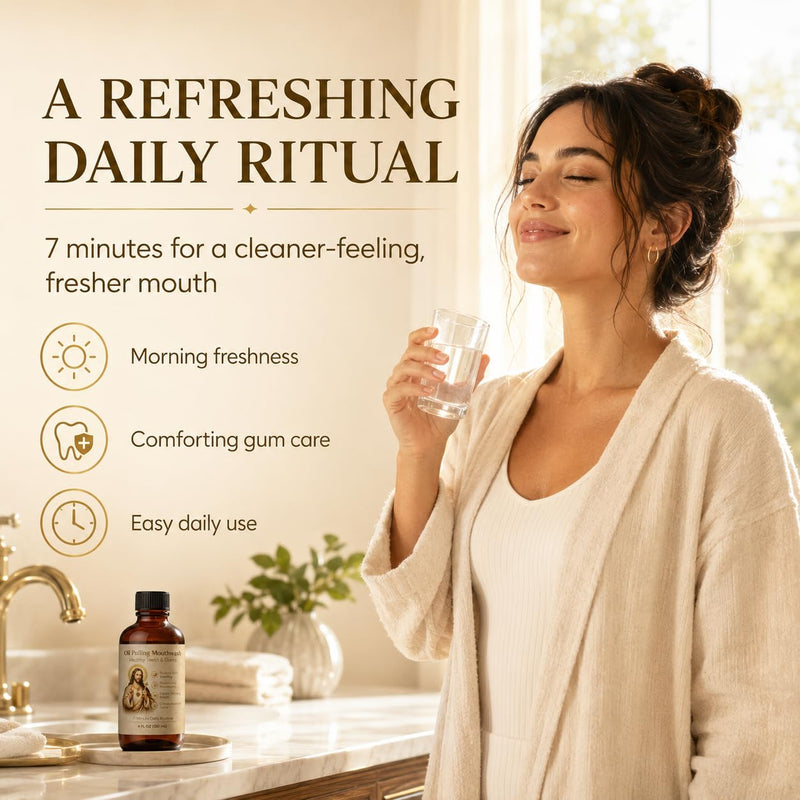 Holy Mouthwash Pulling Oil, Alcohol-Free Oil Pulling Rinse for Fresh Breath & Gum Care, 12-Oil Blend Mouthwash for Sensitive Mouths, Morning Oral Care Routine, Gentle Daily Oral Rinse, 4 Fl Oz