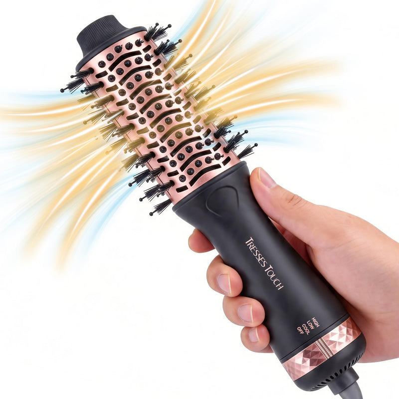Hair Dryer Brush Travel Hot Air Brush 2 Inch Oval Blow Dry Hair Brush, 4 in 1 Mini Blow Dry Brush for Drying Smoothing Curling Volumizing, 2 Speed and 3 Heat, 220-240V UK Plug