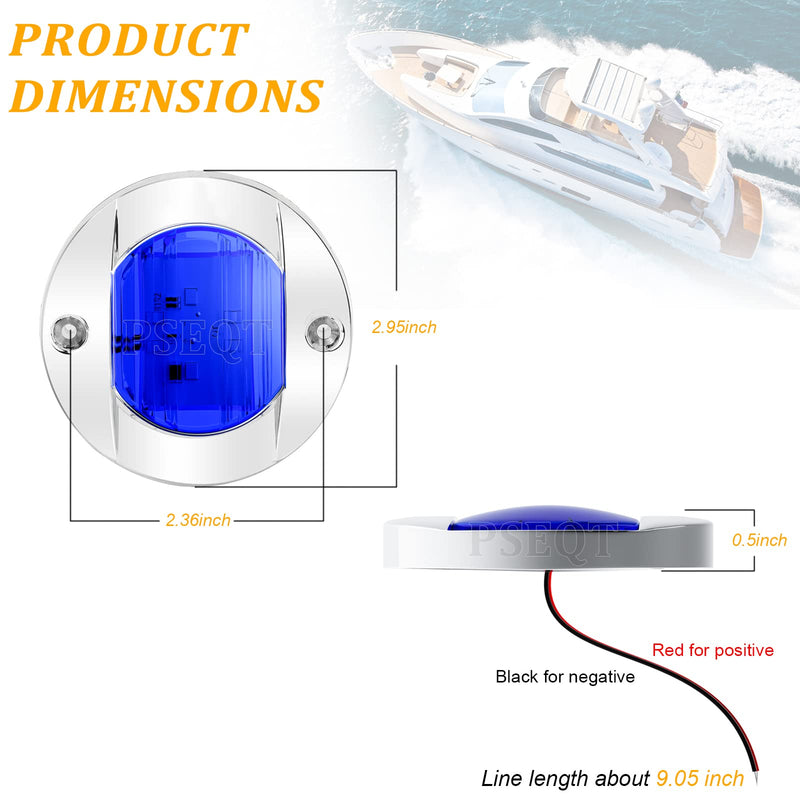 PSEQT 4pc 3" Marine Blue LED Boat Deck Courtesy & Stern Transom Anchor Lights - Waterproof 12V Night Fishing Pontoon Lights with Blue Lens 4PCS Blue w/ Blue Lens