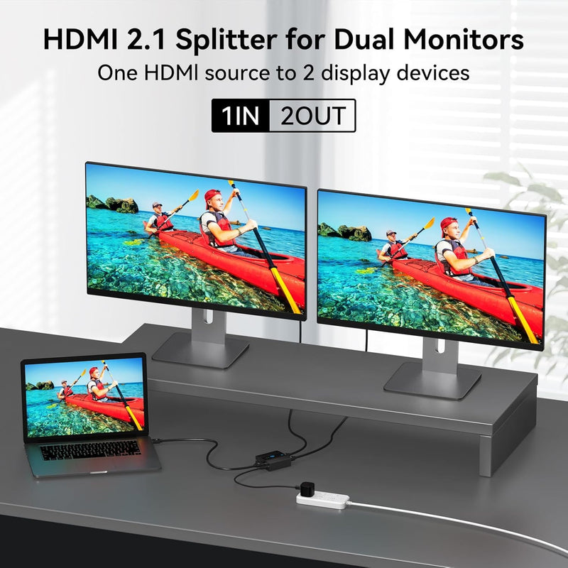 HDMI Splitter 8K 2 in 1 Out HDMI Selector 4K@144HZ/60Hz 8K@60Hz Support EDID Management HDCP 2.3 HDR 10 for Laptops PCs TV Boxes DVD Players PS5/PS4/PS3