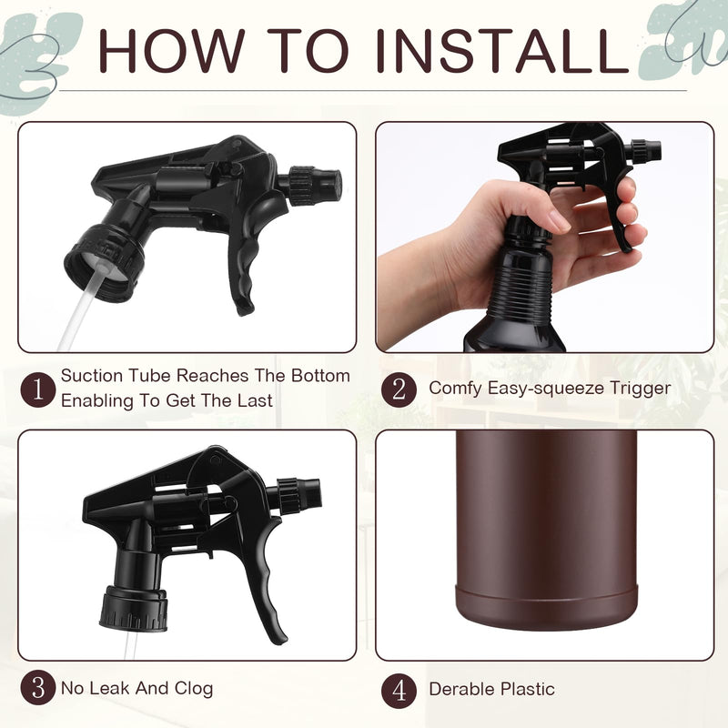 Honeydak 3 Pack Plastic Spray Bottles 34 oz Heavy Duty Opaque Spray Bottles UV Light Blocking Refillable Reusable Leak-proof Sprayers for Cleaning Solution Kitchen Garden Home Plant(Brown, Black) Brown,Black