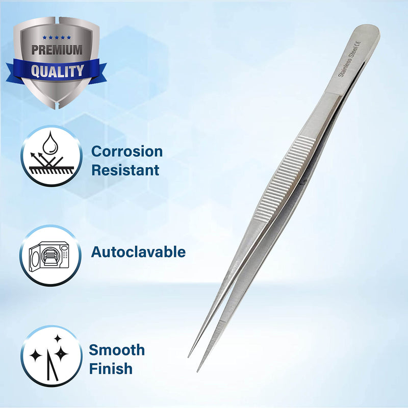Stainless Steel High Precision Forceps with Fine Strong Straight Serrated Point to use Engineer Labware for Scientific Use 6" (15.2 cm), (6 Inch) 6 Inch
