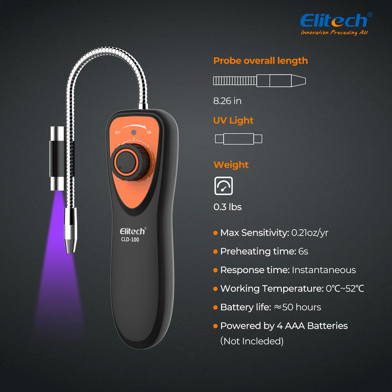 Elitech Refrigerant Leak Detector, CLD-100 Freon Leak Detector Car HVAC Halogen Refrigerant Leak Detector CFCs HCFCs HFCs CLD-100-UV