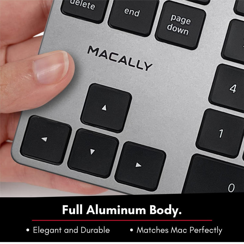 Macally Bluetooth Number Pad for Laptop - Slim Aluminum Design - Rechargeable Wireless Numeric Keypad - 35 Key Numpad Keyboard for Data Entry - for Mac, MacBook Pro/Air, iPad, iPhone, iOS, PC, Android Space Gray