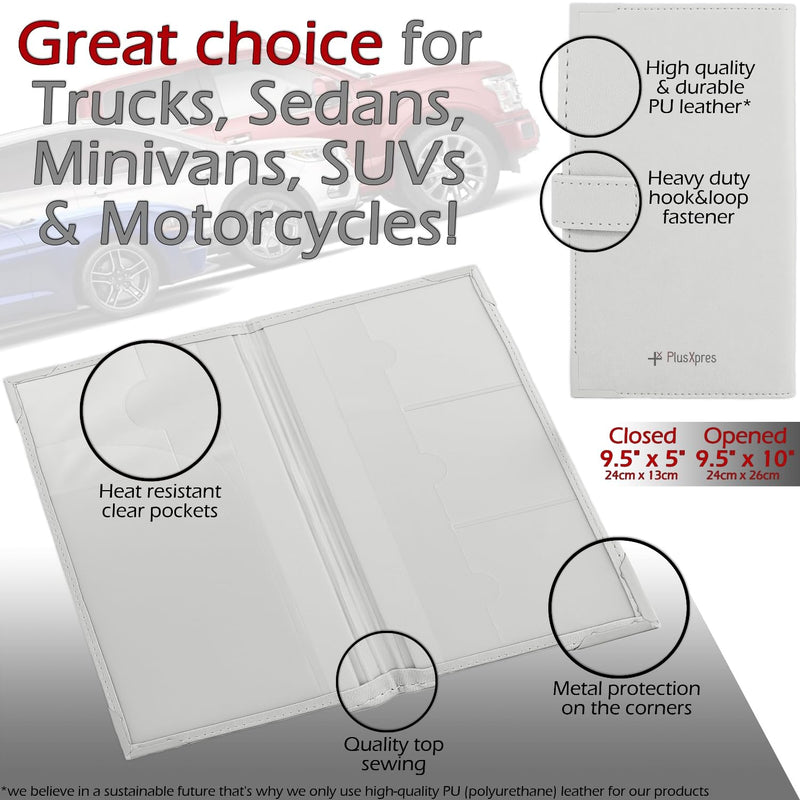 Auto Insurance and Registration Card Holder - Vehicle Glove Box Document Organizer - Car Essential Paperwork Holder for DMV, AAA, Contact Information Cards - Premium PU Leather Wallet Case - White
