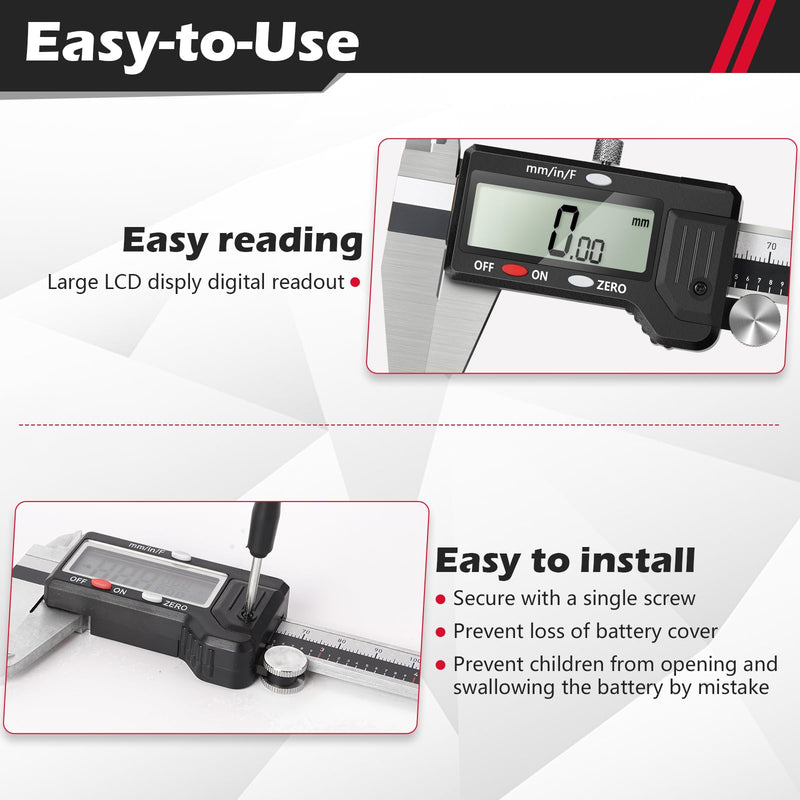 Digital Caliper, 0-6” Calipers Measuring Tool, Auto-Off Micrometer Caliper with 0.001”High-Accuracy,Inch/Fraction/Millimeter Conversions Button,4 Measuring Ways, Stainless Steel Construction WK6000150