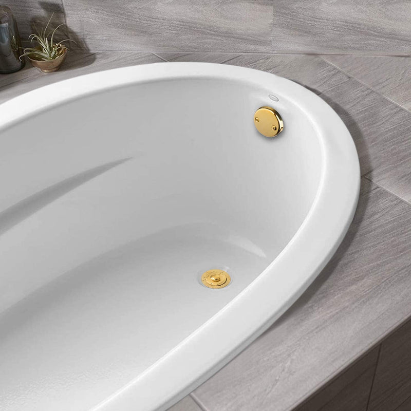 Artiwell Lift & Turn Tub Trim Set with Two-Hole Overflow Faceplate, All Brass Bathtub Conversion Kit Assembly with 2-Hole Overflow Face Plate and Universal Fine/Coarse Thread (Polished Brass) Polished Brass