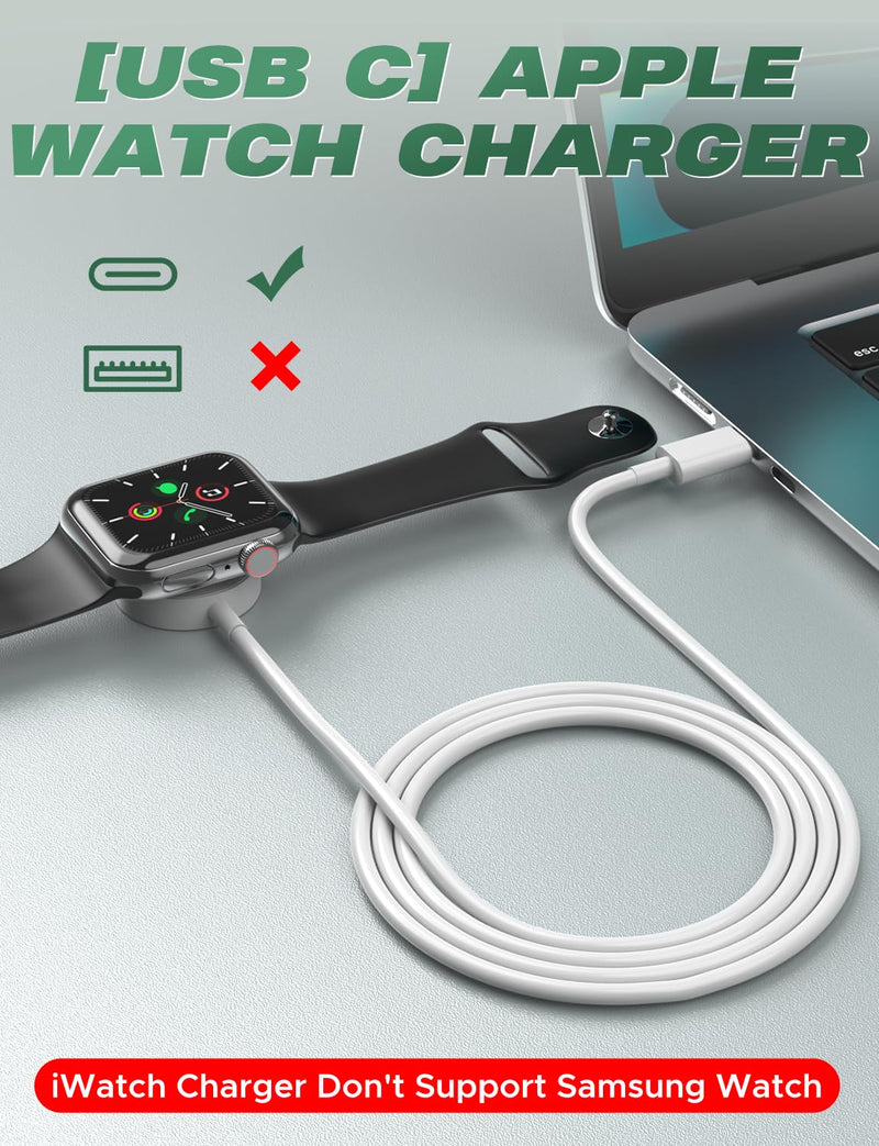 【𝟐𝐏𝐚𝐜𝐤 𝐔𝐒𝐁 𝐂】 for Apple Watch Charger USB C Magnetic iWatch Charger Wireless Portable Compatible with iWatch Ultra2 Ultra Series 9/8/7/6/SE/SE2/5/4/3/2/1-[3.3ft/1m] USBC+USBC