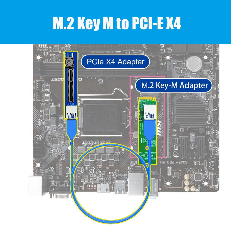 GLOTRENDS UEX108 600mm M.2 to PCIe X4 Riser Cable (PCIe 3.0 X1 Speed),for PCIe WiFi Card, M.2 PCIe Card, USB PCIe Card, Sound Card, etc