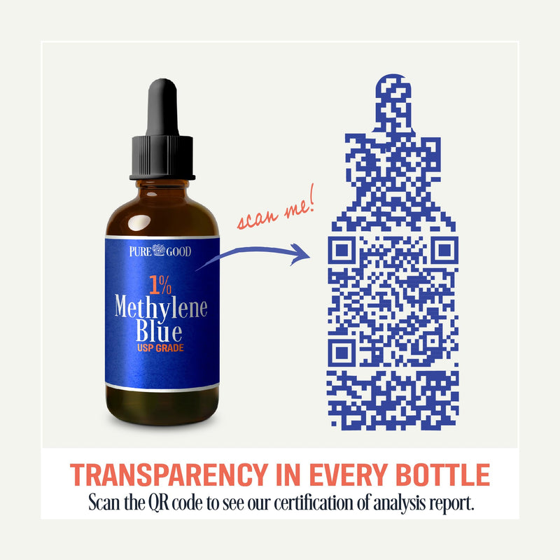 Methylene Blue 1% Liquid – 10 mg per 1 mL Serving – 60mL (2.03 fl oz) – About 60 Servings per Bottle (3 Pack) – Third-Party Tested – Amber Glass Bottle