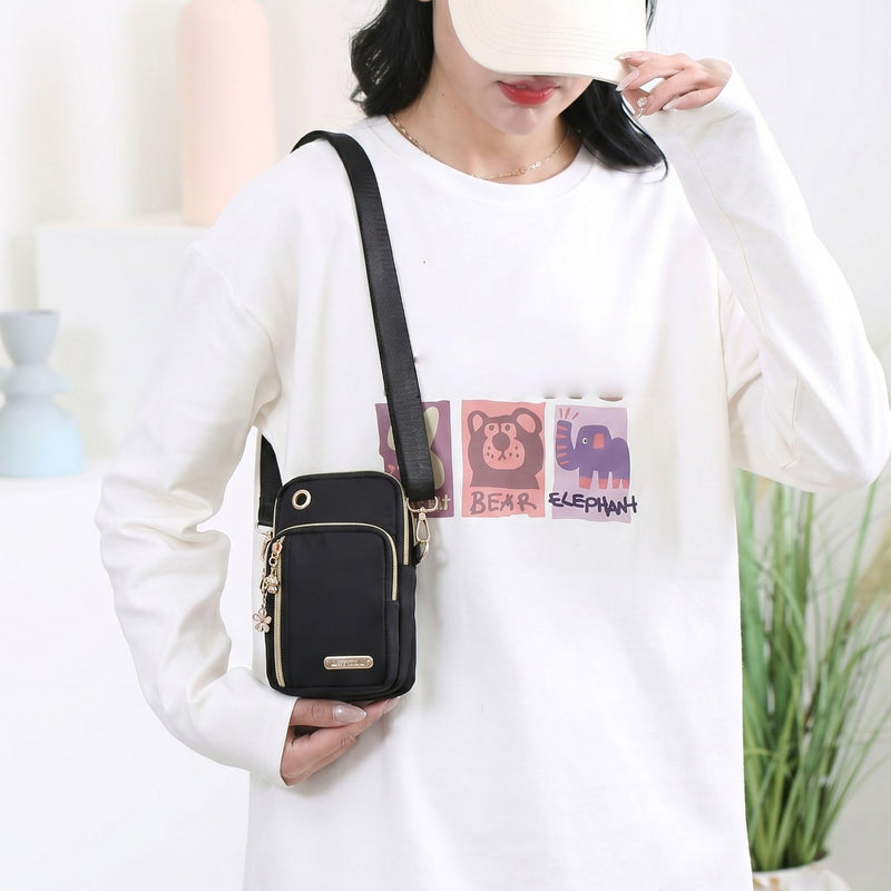 Soft Crossbody Bag Lightweight Zipper Closure Fashionable Vertical Design For Travel And Daily Use Mobile Phone Holder Black