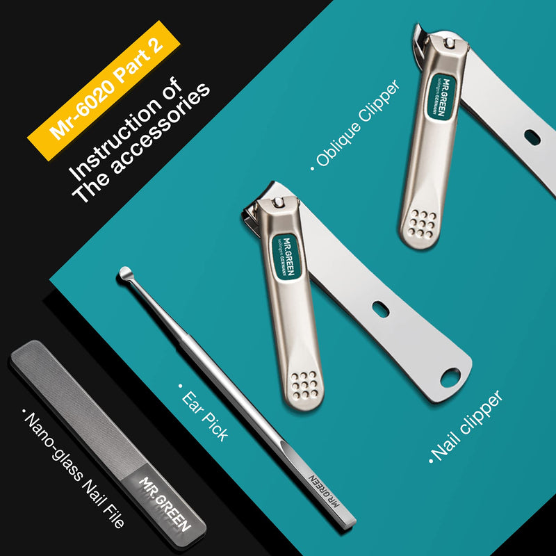 MR.GREEN 7in1 Manicure Sets Personal Care Tools Stainless Steel Professional Nail Clippers Pedicure Set Travel Case Kits (Mr-6020) Mr-6020