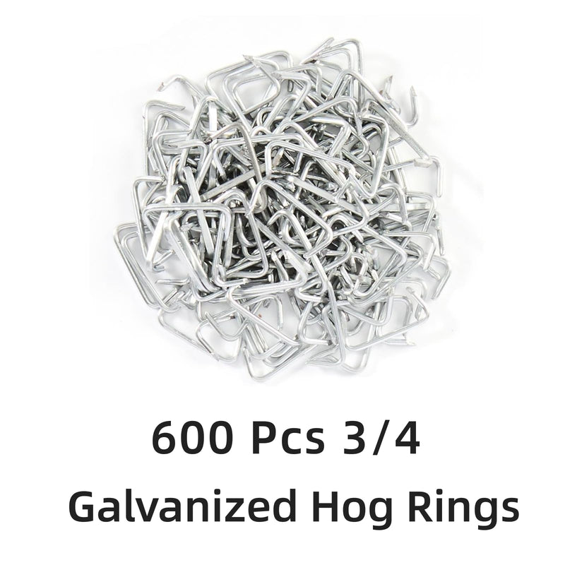 600 Pcs 3/4" Galvanized Hog Rings Professional Upholstery Hog Rings Installation Assortment Kit for Auto Upholstery and Fencing,Bagging,DIYCraft,Furniture,Pet Cages,Ropes