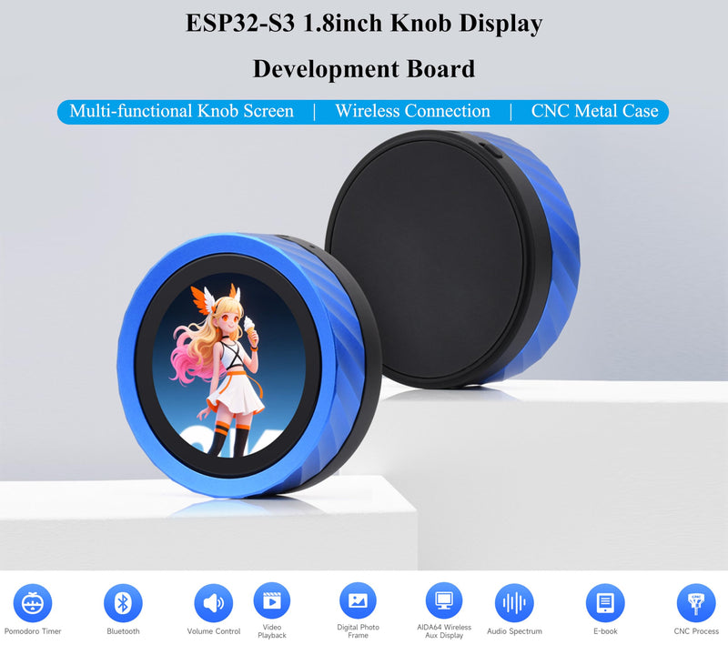 ESP32-S3 1.8inch Knob Touch Display Development Board, Multi-Functional Smart Rotary Knob Screen, 2.4GHz Wi-Fi and Bluetooth Wireless Connection, PC Volume Control, PC Secondary Screen, No Battery