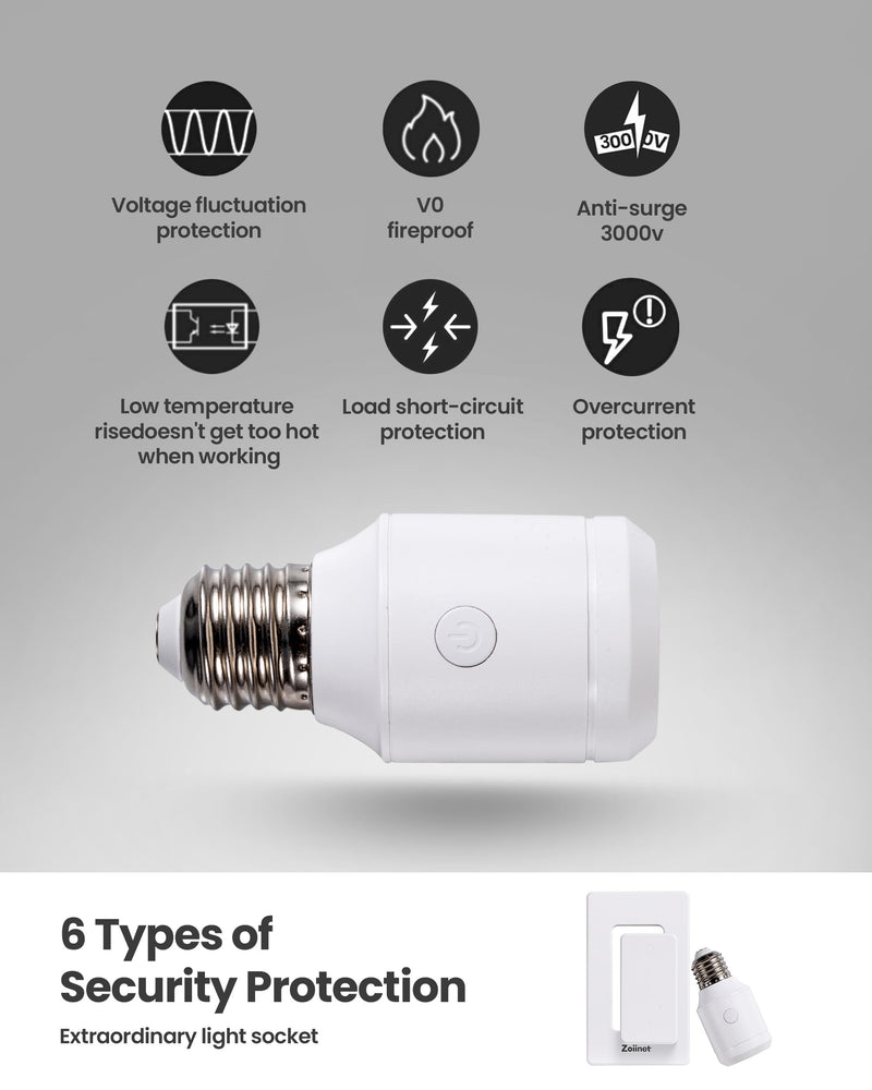 Zoiinet 500W Remote Control Light Bulb Socket, Wireless Light Switch for Pull Chain Lighting Fixture, with 2 E26 E27 Bulbs Base Holder, Programmable, No Wiring Needed 1 Switch 2 Sockets