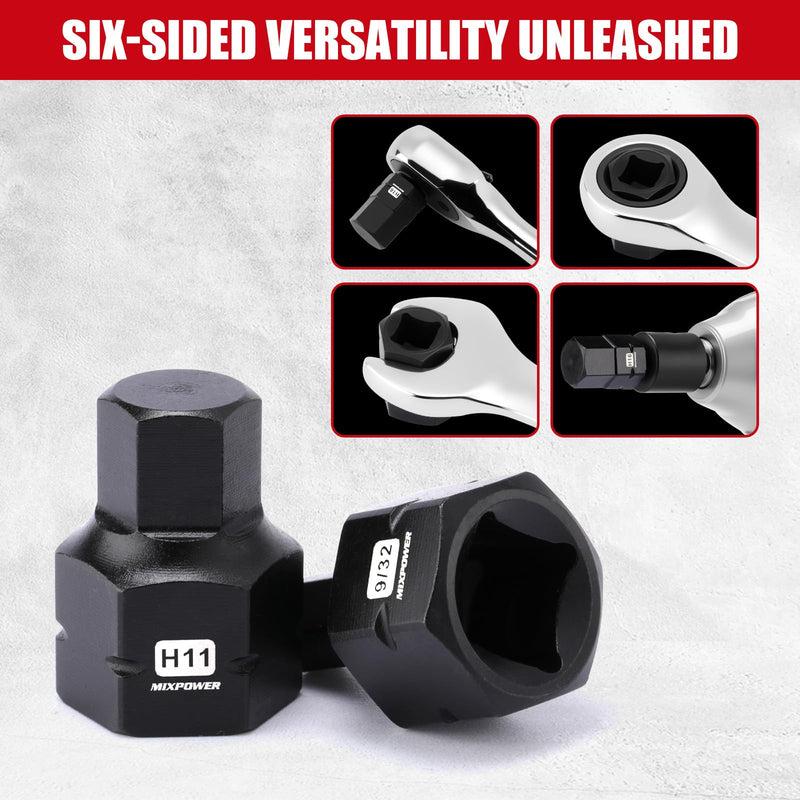 MIXPOWER 27-Piece 3/8" Drive Stubby Impact Hex Bit Socket Set,SAE/Metric, 5/32"-11/16",4mm-17mm, S2 Steel Air Drive Low Profile Allen Socket Set,Impact Grade,Anti-Roll Design 27 PCS 3/8"Drive:5/32"-11/16",4-17mm
