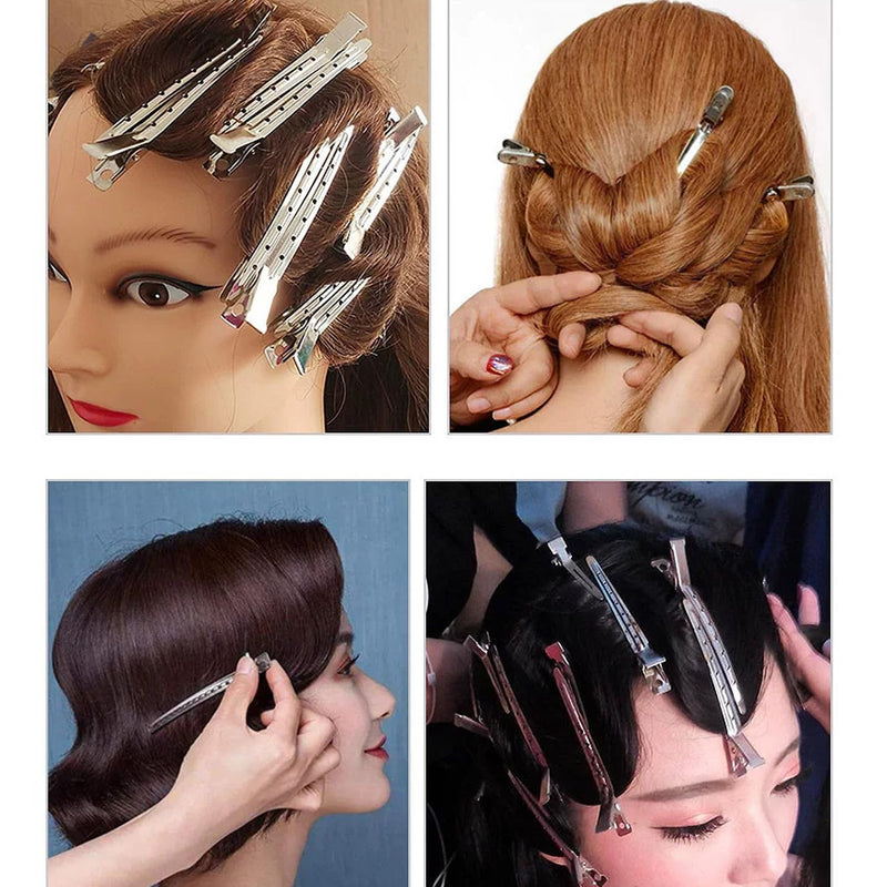 Vacallity 40-Pack Hairdressing Duck Bill Clips, 3.5” Metal Pin Curl Clips for Sectioning, Styling & Blow Drying, Long Roller Alligator Hair Clips for Salon & Home Use