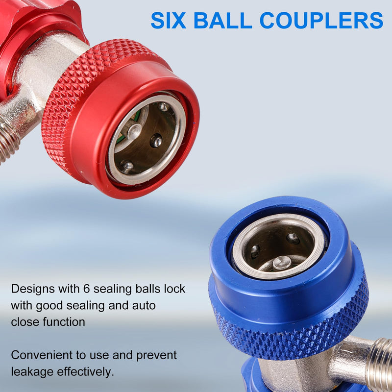 R134A Adapter Quick Coupler, R134A Quick Coupler Adapter, Adjustable R134A Adapters and AC Hose Fittings with 1/4" Flares, for R134A Car AC System Tee Adapter