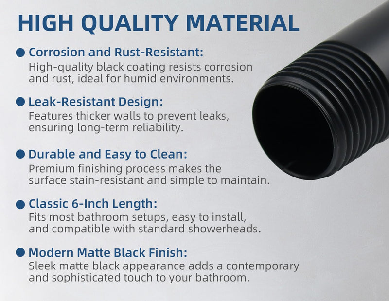 Wall Mounted Brass Shower Arm 6-inches with Flange Replacement for Delta U4993-BL, Matte Black