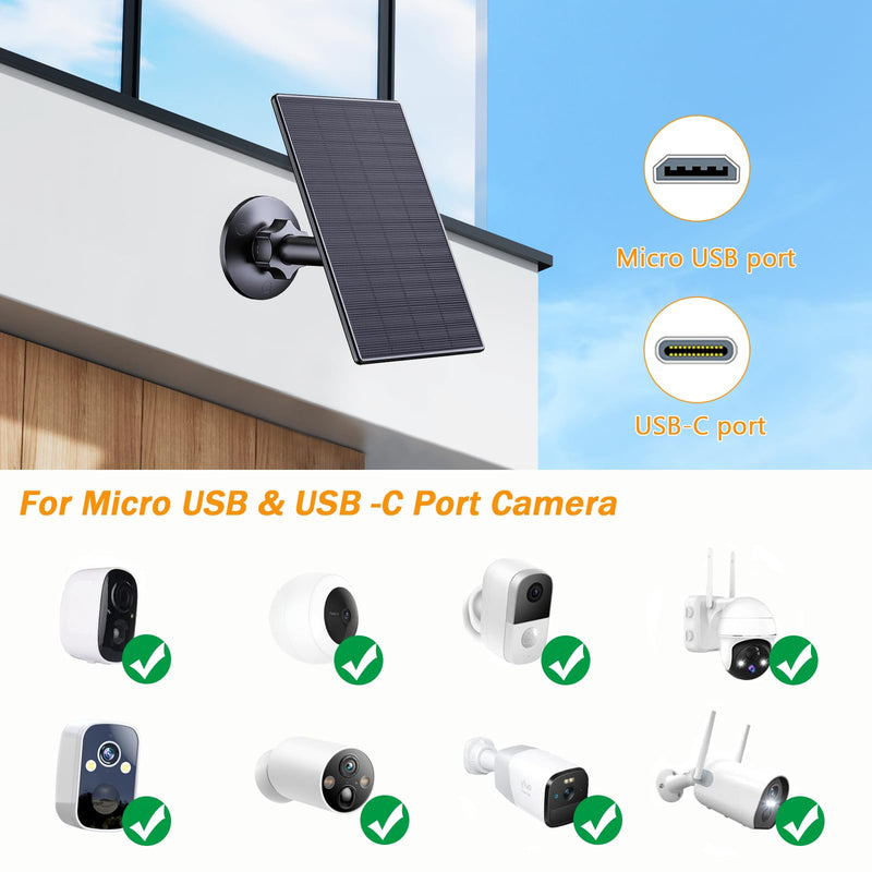 Zivif 2W Solar Panel for Security Camera, USB Solar Charger, 360° Adjustable Micro USB Solar Panel for Outdoor Camera, Black (2 Pack) 2W Solar Panel 2 Pack