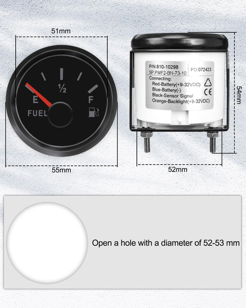 TIKSCIENCE 73-10 ohm Marine Fuel Lever Gauge 2" 52mm Universal Boat Fuel Gas Tank Meter 9-32V with Led Backlight Fit for Car Truck Generator Engine, Black 73-10 ohm Black