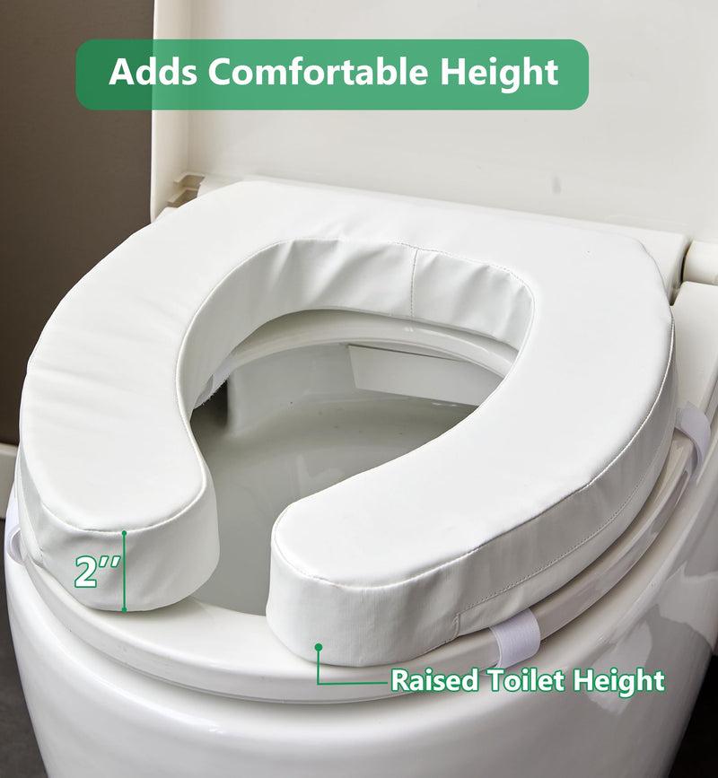 Toilet Seat Riser Cushion for Seniors, Raised Padded Bathroom Riser with Soft Foam, Portable Seat Elevator for Post Surgery Recovery, Hip & Knee Pain Relief, Arthritis Support & Low Toilets 2 Inches