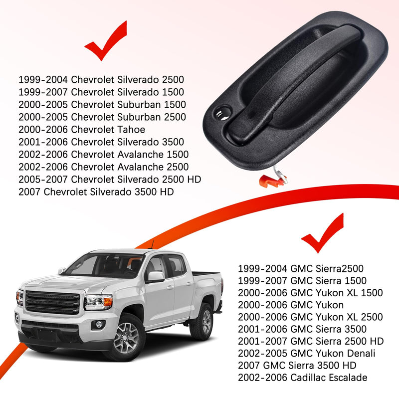 FAERSI Exterior Outside Door Handle Front Left Driver Side for 1999-2007 Chevy Silverado, Tahoe, Suburban, Avalanche, GMC Sierra, Yukon Denali, Cadillac Escalade 77261 15034985 Front Left with Key Hole