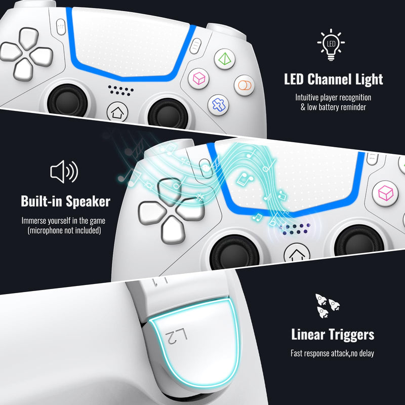 BETMI Wireless Controller for PS-5/Pro/Slim/PC with Hall Joysticks (White) | Bluetooth Gaming Controller with LED Channel Light/Turbo/6-Axis Gyro/Dual Vibration/Touchpad/3.5mm TRRS Audio Jack/Speaker