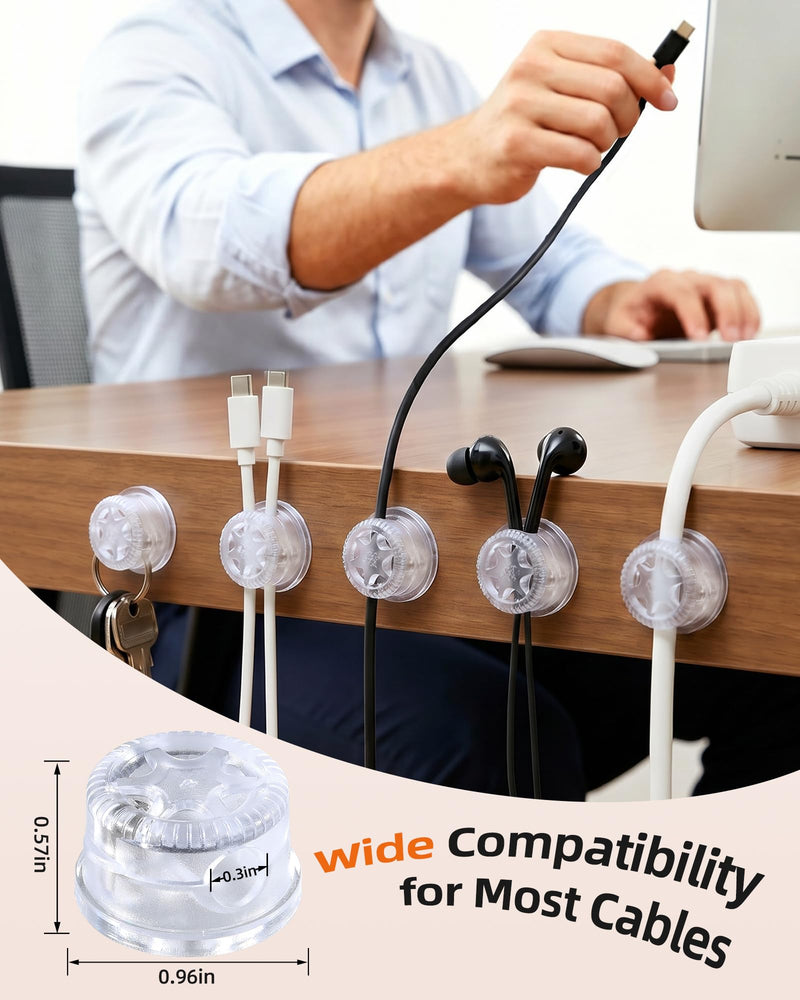 AGPTEK 8 Pack Magnetic Cable Clips, 360° Rotatable Cord Holder, Clear | Adhesive Desk Cord Organizer for Nightstand, Home Office Wire Management Wire Keeper for Phone Charger USB Charging Cables
