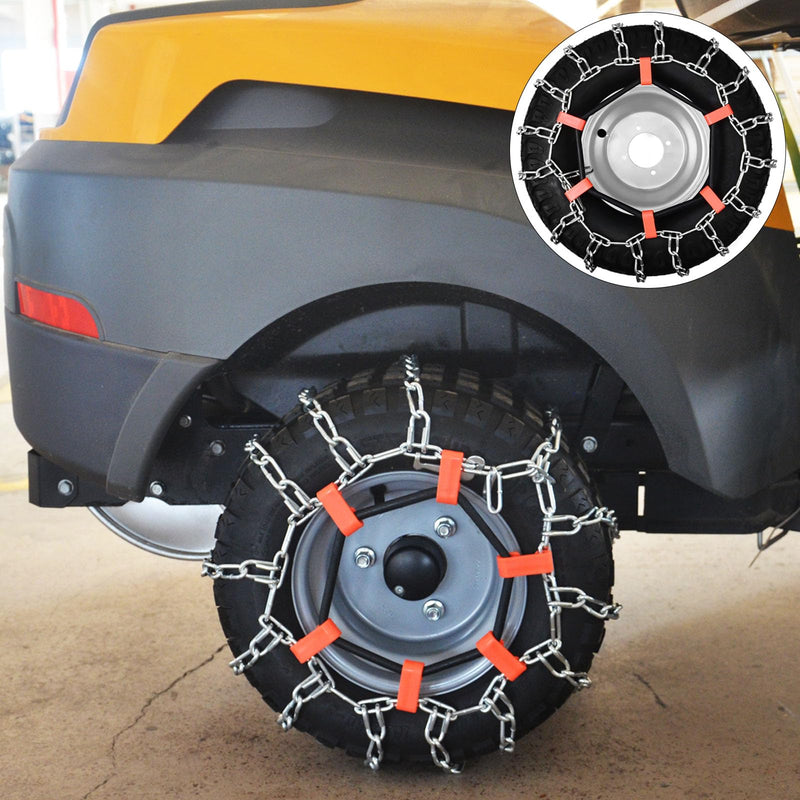 1 Pair Rubber Tensioner Snow Chain Tire Traction Chain Tightener Fit for 18x8.5-8, 18x9.5-8, 20x8.00-8, 20x10-8 Lawn Garden Tractor Snow Blower Tire Chain 6 Link Chain-009