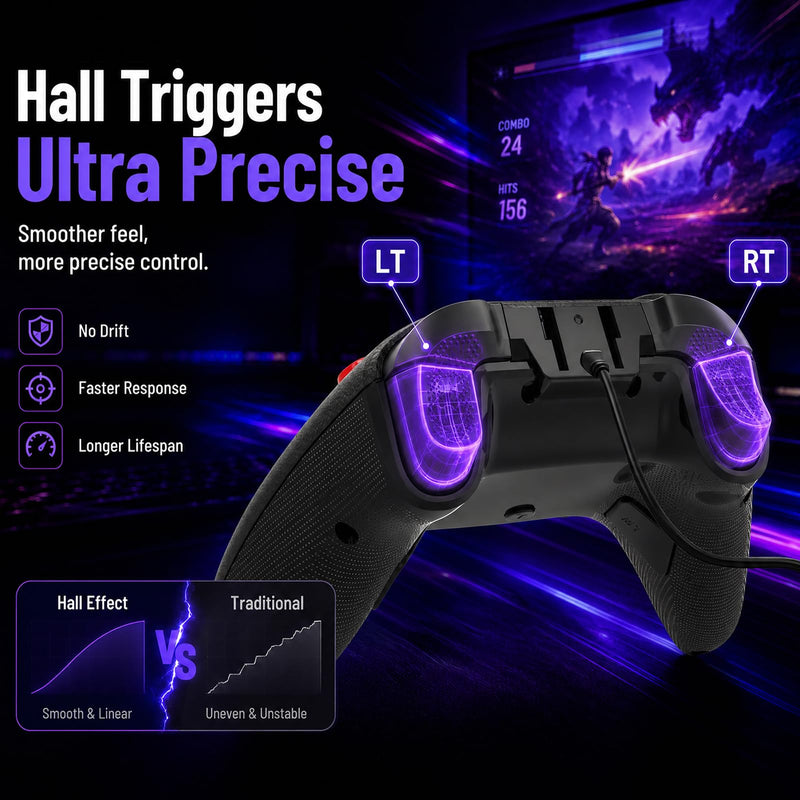KentroGrip Wired Controller for Xbox Series X|S/Xbox One with TMR Joysticks | Black Wired Gamepad With M1/M2 Back Buttons, Turbo, RGB Lights, Textured Grips, 3.5mm Headset Jack