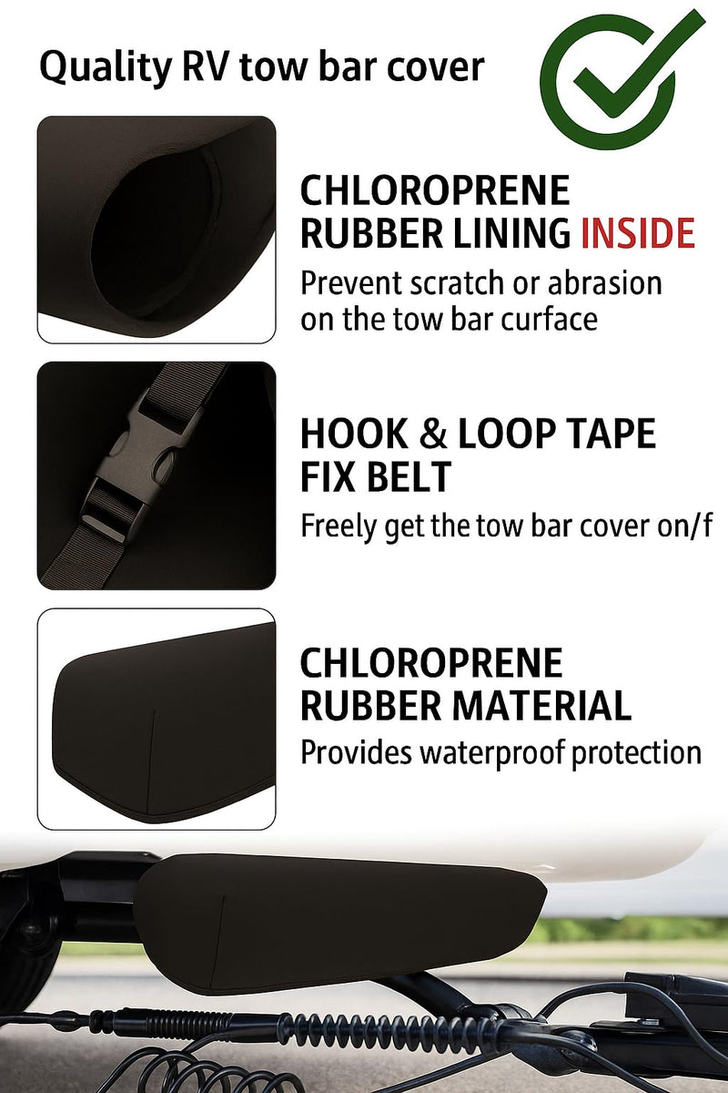 Tow Bar Cover Heavy-Duty Marine Grade Black Chloroprene Rubber Tow Bar Storage, Tow Bar Covers Universal for SUV, 055-3 Motorhome Mounted Tow Bars, Suitable for All Sterlings Falcons Blackhawk Towbars