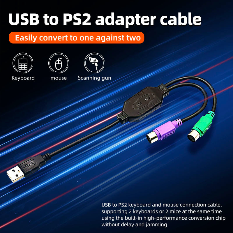 2Pack PS2 to USB Adapter Cable PS/2 Female to USB Male Converter Connector Adapter for PC Keyboard