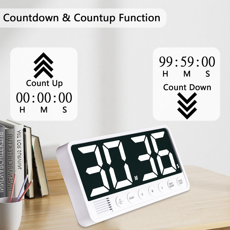 FCXJTU Digital Kitchen Timer - 7.1” Extra Large Display LED Magnetic Rechargeable Countdown/Up Timer, w/6 Alarms 4 Levels Volume Memory Function for Cooking, Classroom, Office, Home Gym(Black) Black