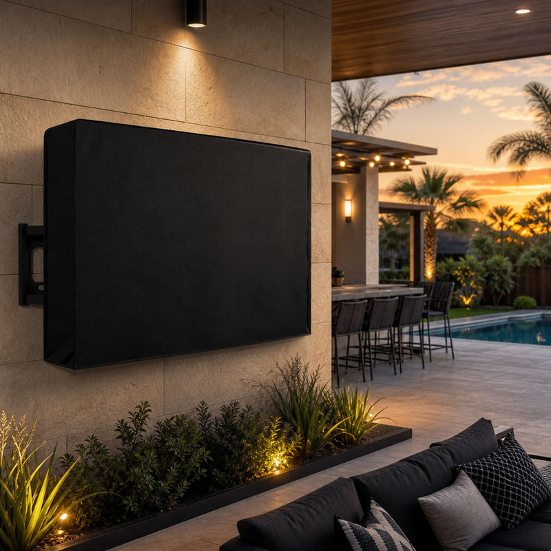 Weatherproof Outdoor TV Cover 52 to 55 Inch: Outside Waterproof Screen Protector, Television Cover for Wall Mounts & Stands (Black)