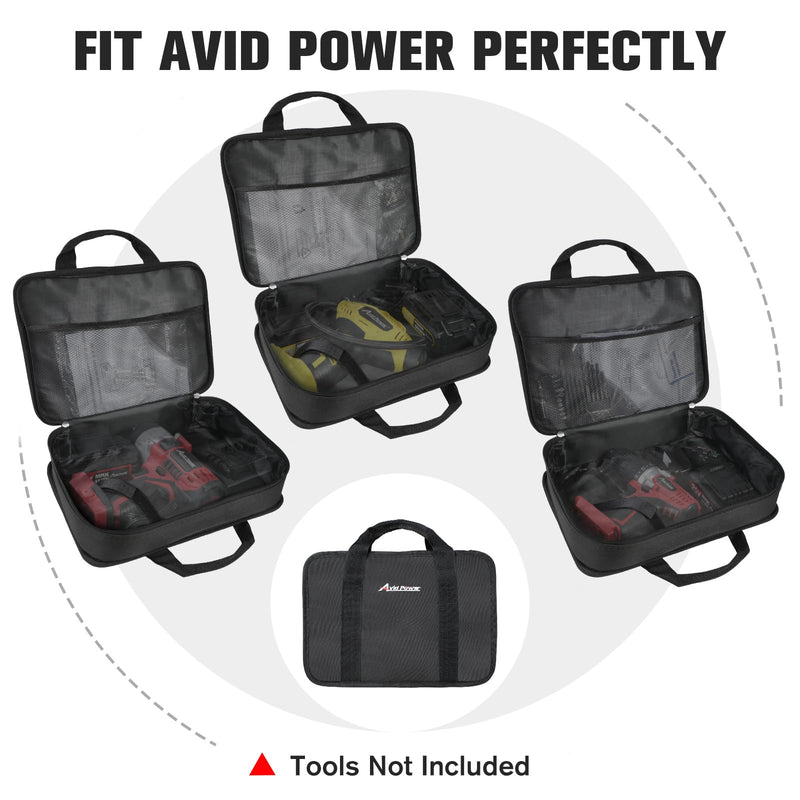 AVID POWER Tool Bag, 12 Inch Tool Storage Carrying Case, Suitable for Cordless Drill, Tire Inflator, Impact Wrench, Soft Canvas Power Tool Pouch with Mesh Dividers & Double Zipper