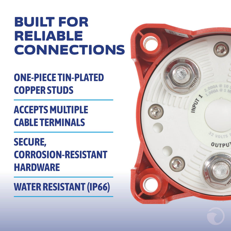 Blue Sea Systems e-Series Battery Switch Selector 4 Position, 32V DC, 325A Red, 9001e Selector 4 Pos.