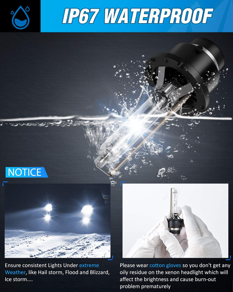  [AUSTRALIA] - Nilight D4S HID Bulbs, 6000K Diamond White D4S Replacement Super Bright High Low Beam D4S HID Headlight Bulb for 12V Cars, 2-Pack