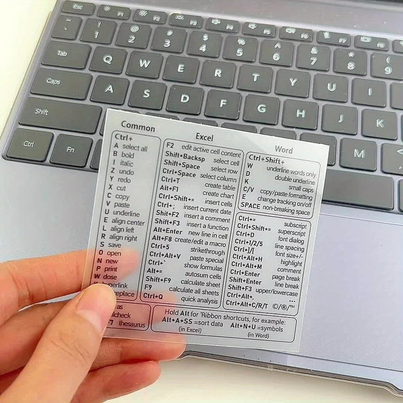 2PCS Keyboard Shortcut Sticker Set for Windows, Excel, Word & Computer, Transparent Waterproof Keyboard Shortcut Guide Overlay for Laptop PC & MacBook, Office Productivity Reference Stickers (2pcs) 2pcs