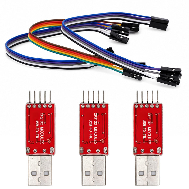 3pcs USB to TTL Serial Adapter Module Starter for Arduino ESP8266 STM32 | USB 2.0 UART Converter 3.3V/5V Output STC Compatible with Downloader Board with Jumper Wires Programming Tool Part